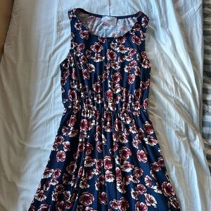 Floral Sleeveless Dress - Navy and Pink